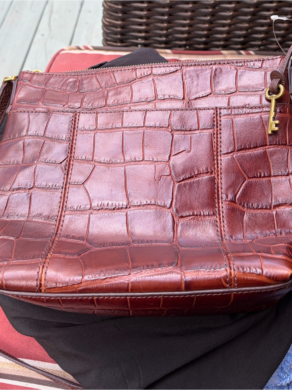 Fossil NWOT Brown Croc-Embossed Leather Crossbody Bag